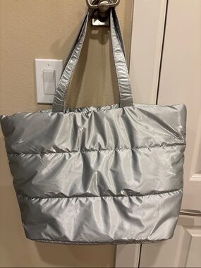 GAP Silver Quilted Puffer Tote